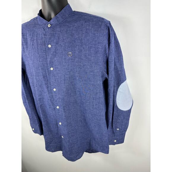 Lands End Linen Blend Longsleeve Band Collar Dress Shirt Size 15.5 x 33 Blue - Picture 10 of 11